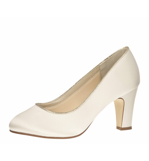 Brautschuhe Hailey Ivory Satin/ Gold Piping ( +FIT)
