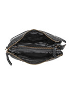Leder Damen Tasche mit RFID Schutz, Umh&auml;ngetasche, Cross Body,Leder Clutch geflochten in Used Look CL 32663 Schwarz