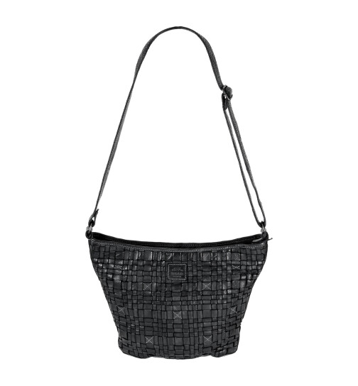 Bear-Design Shopper Beutel- / Schultertasche geflochten CL32503 , Mittelgro&szlig; Schwarz
