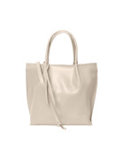 Damen Leder Shopper, Leder Tasche mit Schulterriemen, Leder Schultertasche Creme
