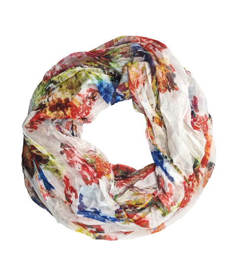 Damen Loop Schal, Schlauchschal d&uuml;nn, Halstuch, Rundschal T&uuml;cher Schal/Schlauchschal mit Ornament mehrfarbig, leicht &amp; seidig  weiss