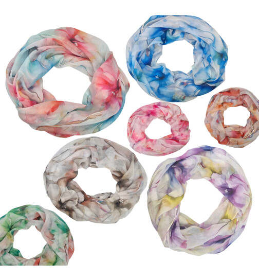 Damen Loop Schlauchschal d&uuml;nn, Halstuch, Rundschal T&uuml;cher Aquarell Blumen,weiche Viskose Bunt